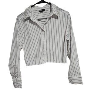 18 Centimeters Cropped Striped Shirt Womens Size Small Button Up Pearl Accents